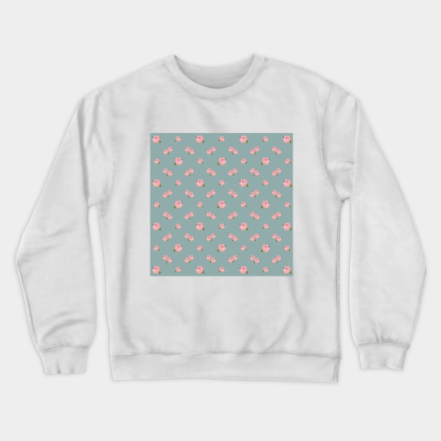 Pink Roses Pattern on Teal Crewneck Sweatshirt by NataliePaskell